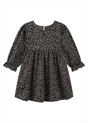 Milli e Nina - Vestido Bebê Menina em Tecido Rajado Preto - MILLI E NINA