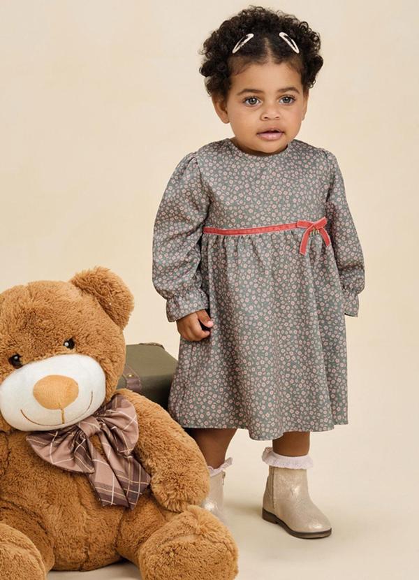 Milli e Nina - Vestido Bebê Menina em Tecido Rajado Verde