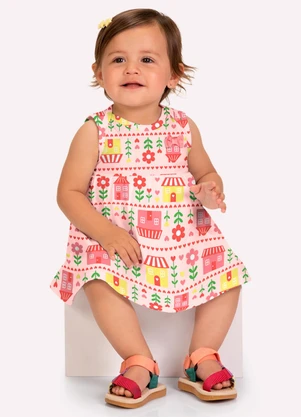 Kyly - Vestido Bebê Menina Estampa Rosa - KYLY