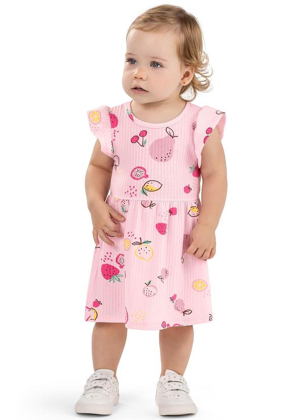 Elian - Vestido Bebê Menina Estampado Frutas Elian Rosa