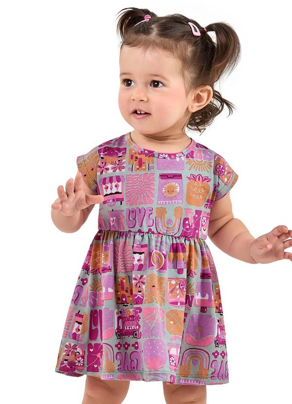 Elian - Vestido Bebê Menina Estampado Verde