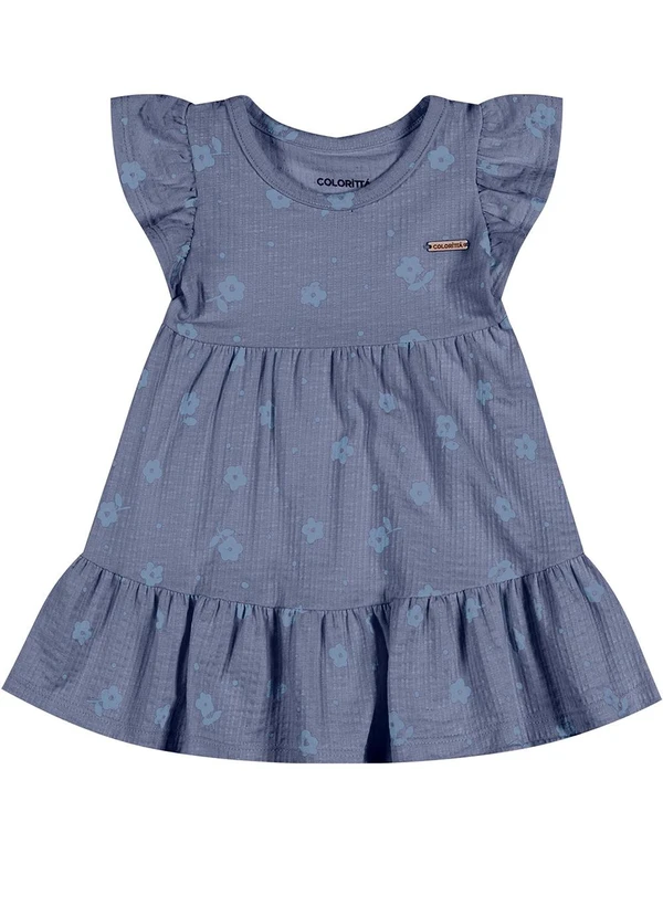 Colorittá - Vestido Bebê Menina Floral Canelado Azul