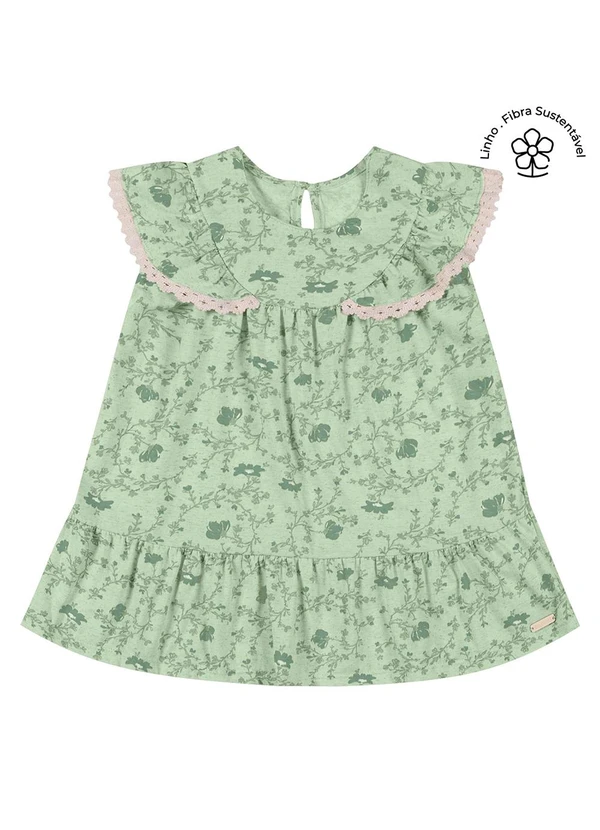 Colorittá - Vestido Bebê Menina Floral com Babados Verde