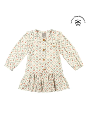 Colorittá - Vestido Bebê Menina Floral com Botões Bege - COLORITTÁ