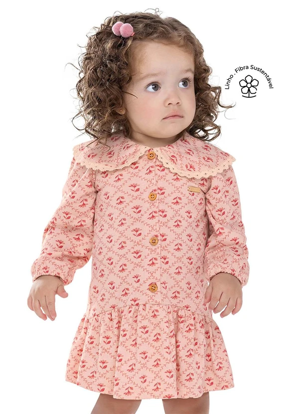 Colorittá - Vestido Bebê Menina Floral com Botões Rosa