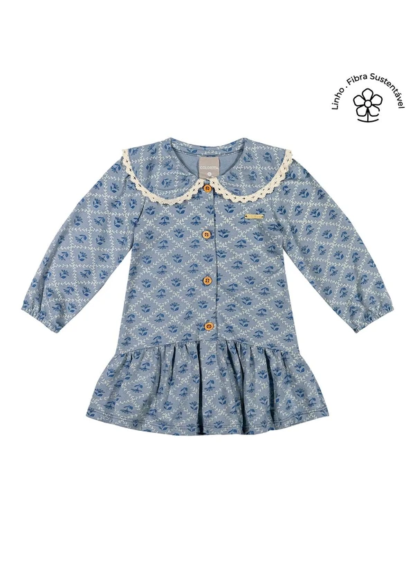 Colorittá - Vestido Bebê Menina Floral com Botões Azul