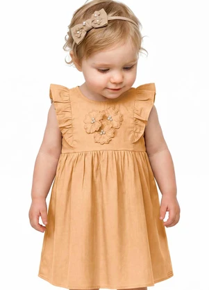 Colorittá - Vestido Bebê Menina Flores com Pérolas Bege - COLORITTÁ