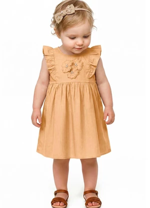 Colorittá - Vestido Bebê Menina Flores com Pérolas Bege - COLORITTÁ