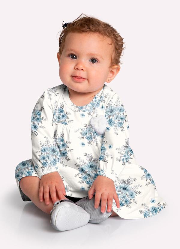 Milon - Vestido Bebê Menina Flores Off White