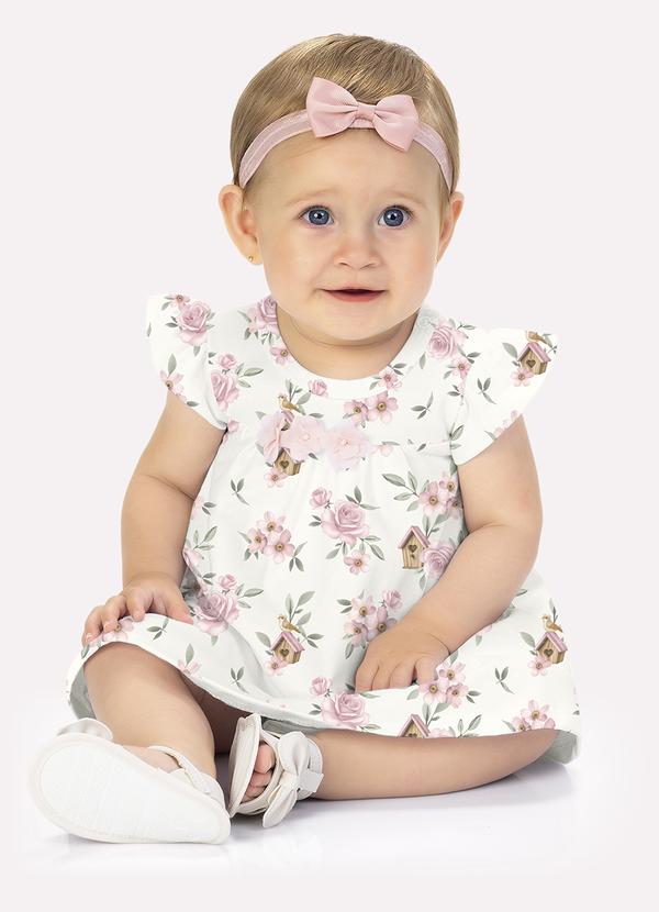 Milon - Vestido Bebê Menina Flores Off White
