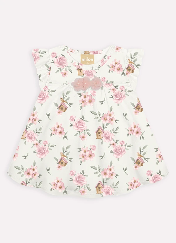 Milon - Vestido Bebê Menina Flores Off White 2