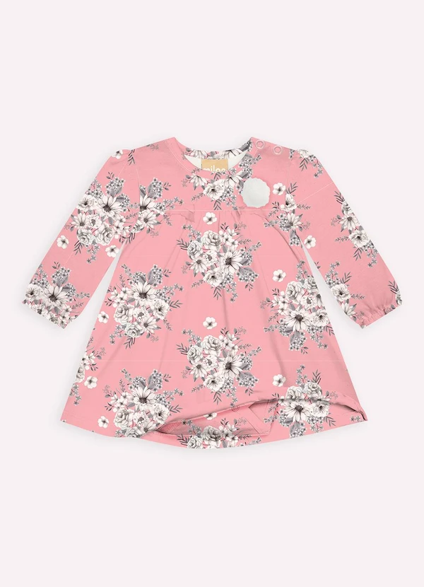 Milon - Vestido Bebê Menina Flores Rosa