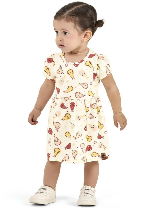 Elian - Vestido Bebê Menina Frutinhas Bege
