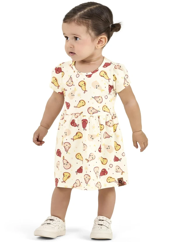Elian - Vestido Bebê Menina Frutinhas Bege