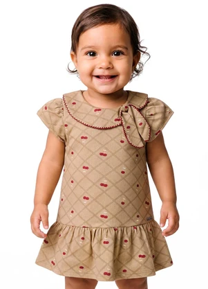 Colorittá - Vestido Bebê Menina Gola com Laço Marrom - COLORITTÁ