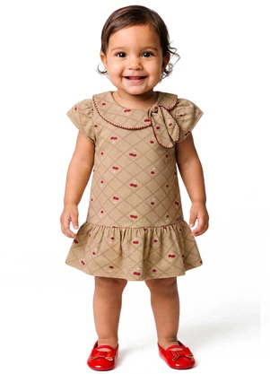 Colorittá - Vestido Bebê Menina Gola com Laço Marrom - COLORITTÁ