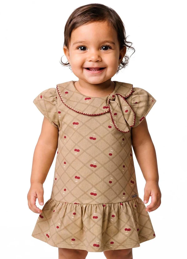 Colorittá - Vestido Bebê Menina Gola com Laço Marrom