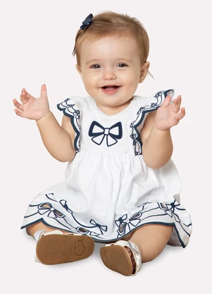 Milon - Vestido Bebê Menina Laço Branco - MILON