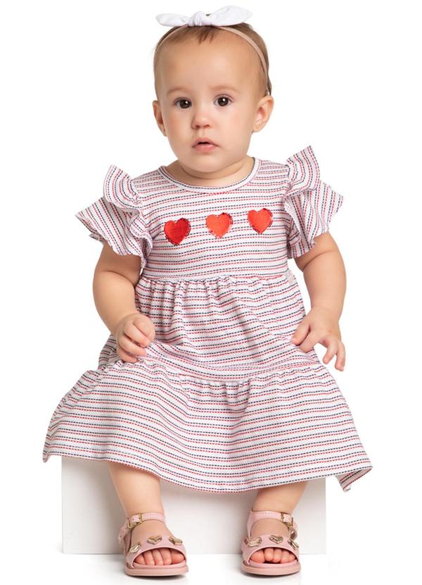 Marlan - Vestido Bebê Menina Malha Listrada Corações Multicores
