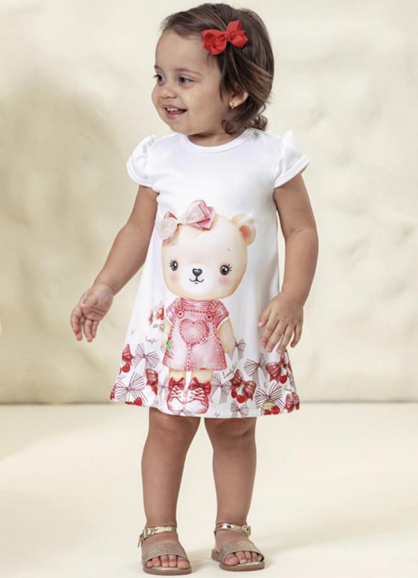 Milli e Nina - Vestido Bebê Menina Malha Newtech Ursinha Bege