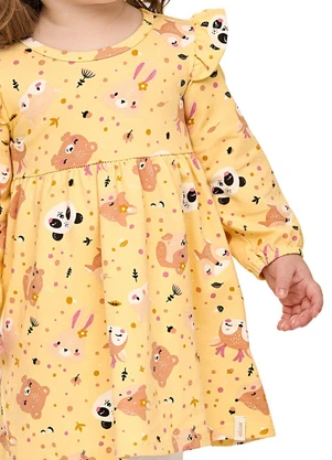 Elian - Vestido Bebê Menina Manga Longa Bichinhos Amarelo - ELIAN