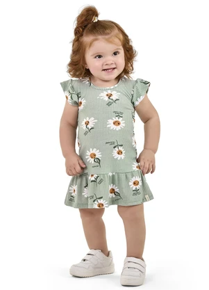 Elian - Vestido Bebê Menina Margaridas Verde - ELIAN