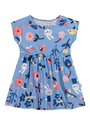 Elian - Vestido Bebê Menina Meia Malha Bichinhos Azul - ELIAN