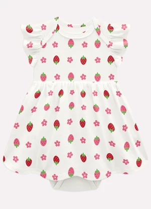 Kyly - Vestido Bebê Menina Morangos Branco - KYLY