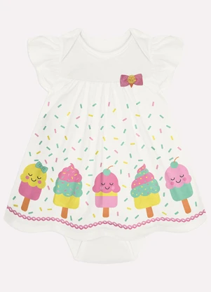 Kyly - Vestido Bebê Menina Picolés Branco - KYLY
