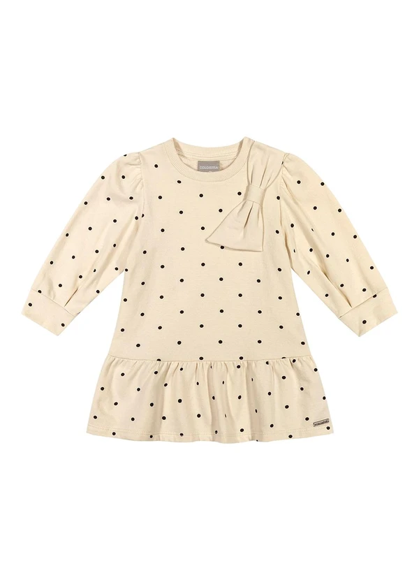 Colorittá - Vestido Bebê Menina Poá com Laço Bege