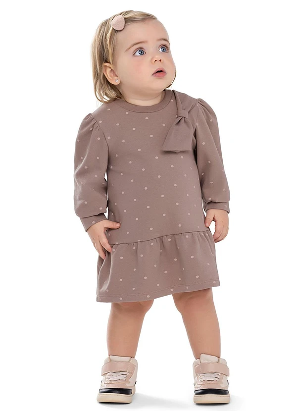 Colorittá - Vestido Bebê Menina Poá com Laço Marrom