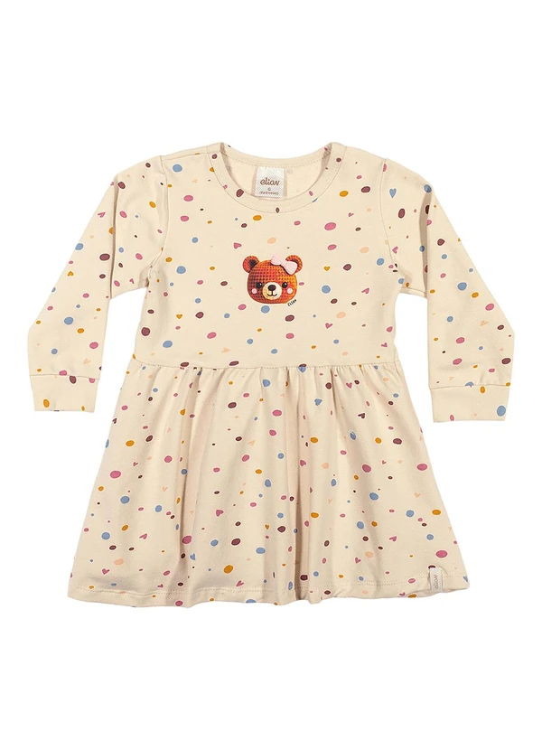 Elian - Vestido Bebê Menina Poás com Ursinha Bege