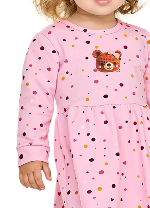 Elian - Vestido Bebê Menina Poás com Ursinha Rosa - ELIAN