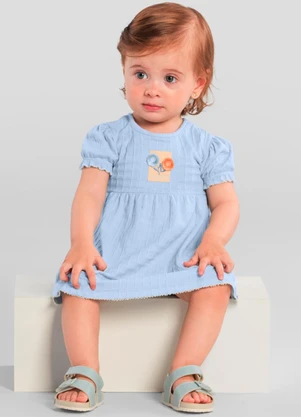 Brandili - Vestido Bebê Menina Quadriculado Azul - BRANDILI