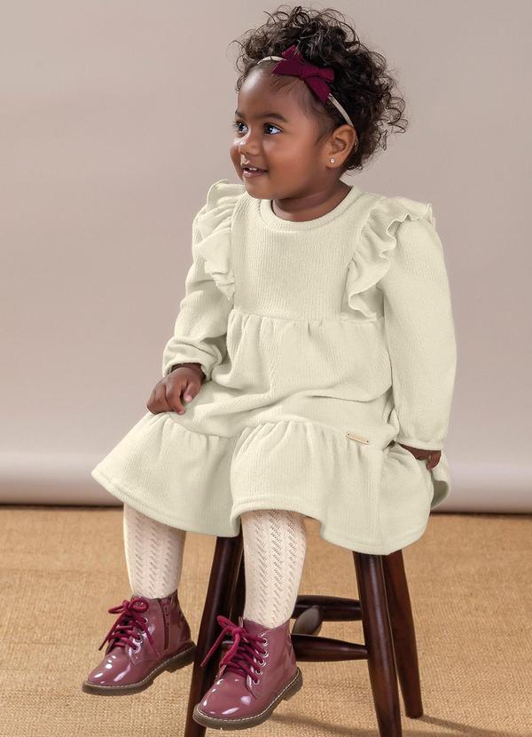 Colorittá - Vestido Bebê Menina Tricô com Meia Calça Bege 2