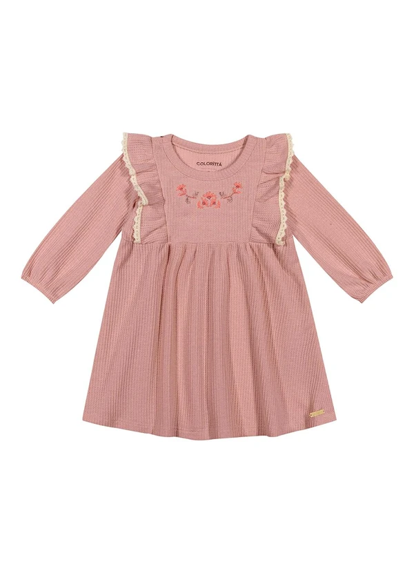 Colorittá - Vestido Bebê Menina Tricô Texturizado Rosa