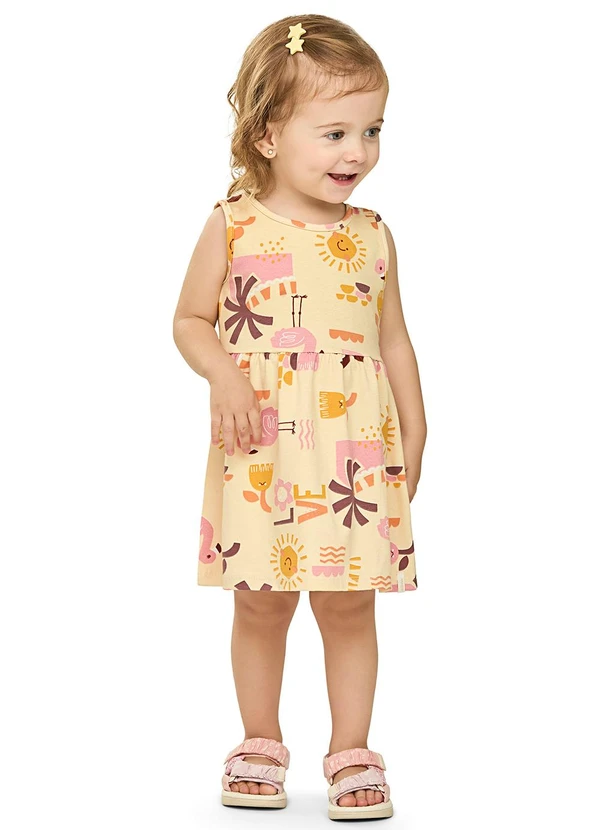 Elian - Vestido Bebê Menina Tropical Cotton Amarelo