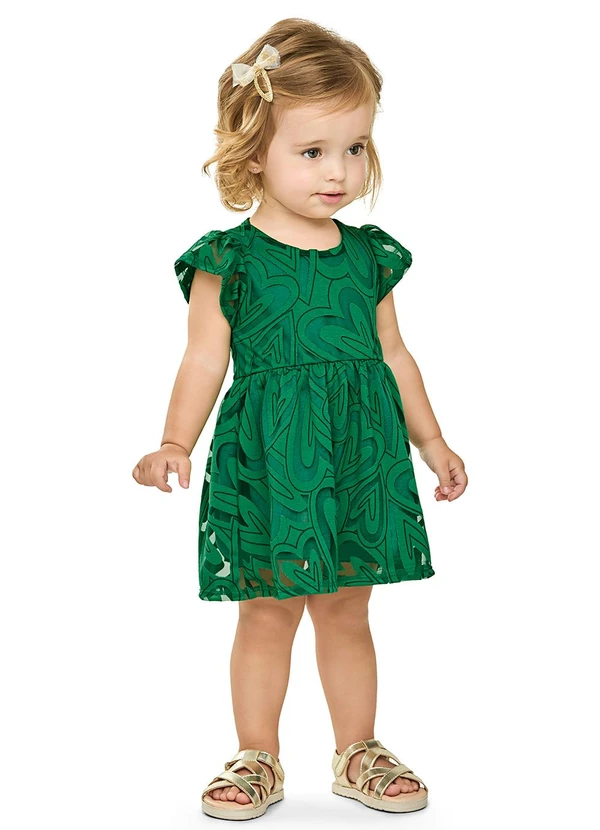 Elian - Vestido Bebê Menina Tule Corações Verde 1