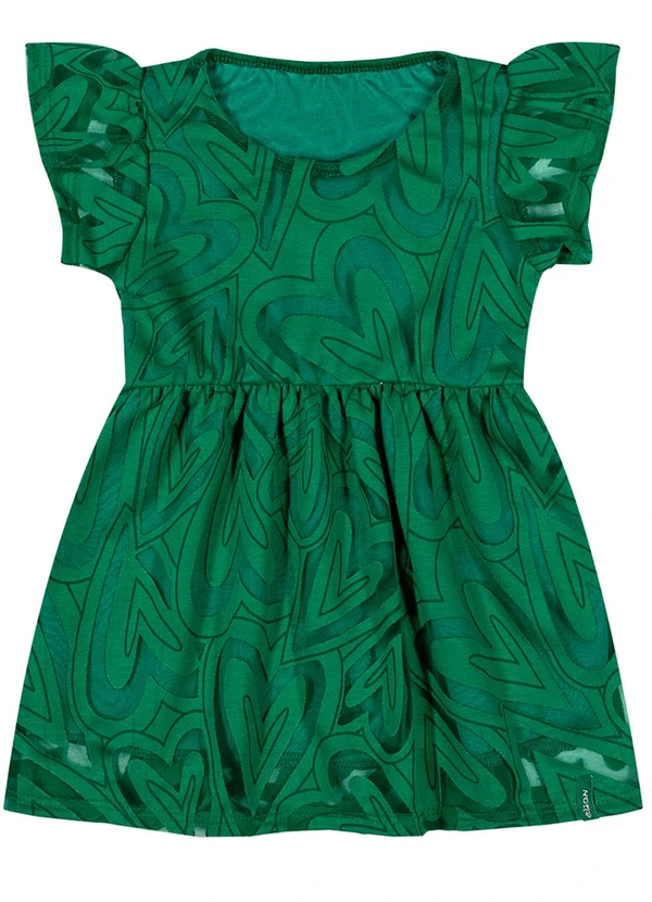 Elian - Vestido Bebê Menina Tule Corações Verde 2