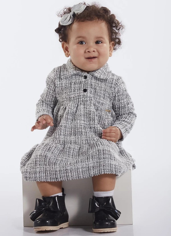 Pulla Bulla - Vestido Bebe Menina Tweed Preto