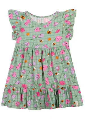 Elian - Vestido Bebê Menina Xadrez Lúdico Verde - ELIAN
