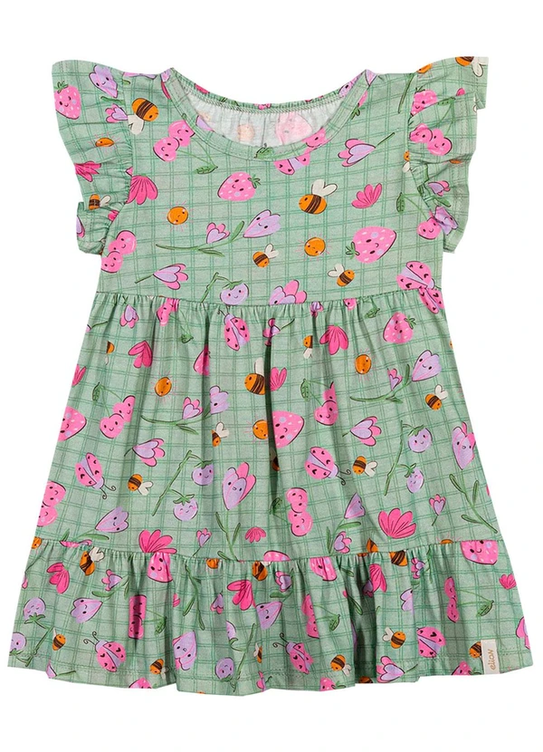 Elian - Vestido Bebê Menina Xadrez Lúdico Verde