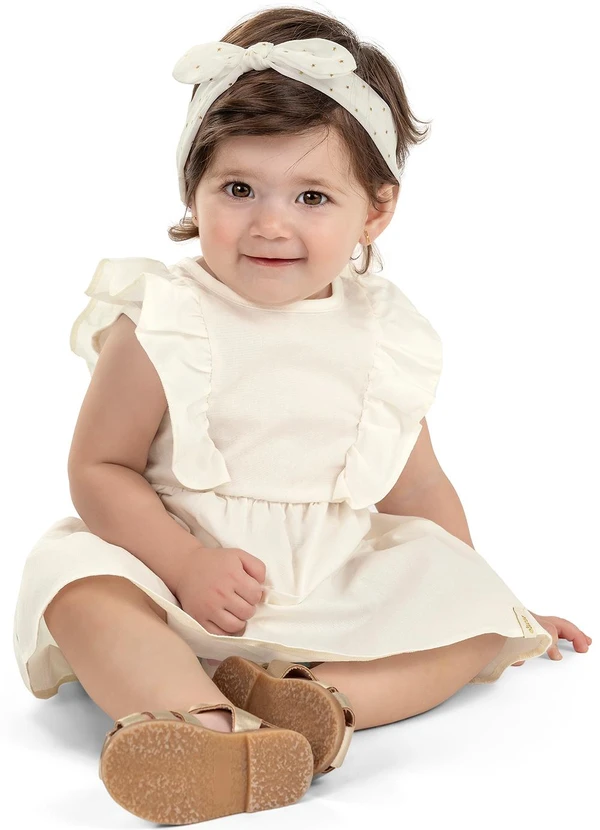 Elian - Vestido Bebê Meninas Babados Elian Bege