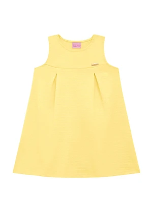 Duduka - Vestido Bebê Pregas com Plaquinha   Amarelo - DUDUKA