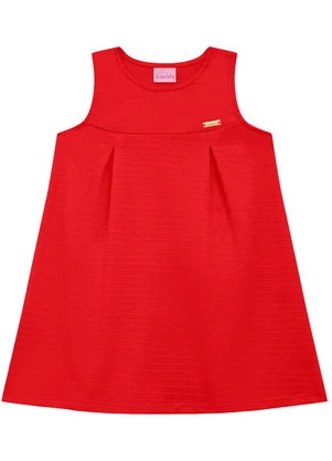 Duduka - Vestido Bebê Pregas com Plaquinha   Vermelho - DUDUKA