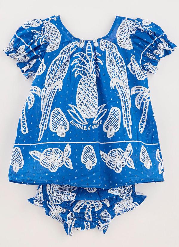 Fábula - Vestido Bebe Renda Tropical Azul