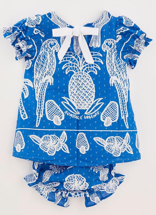 Fábula - Vestido Bebe Renda Tropical Azul 2
