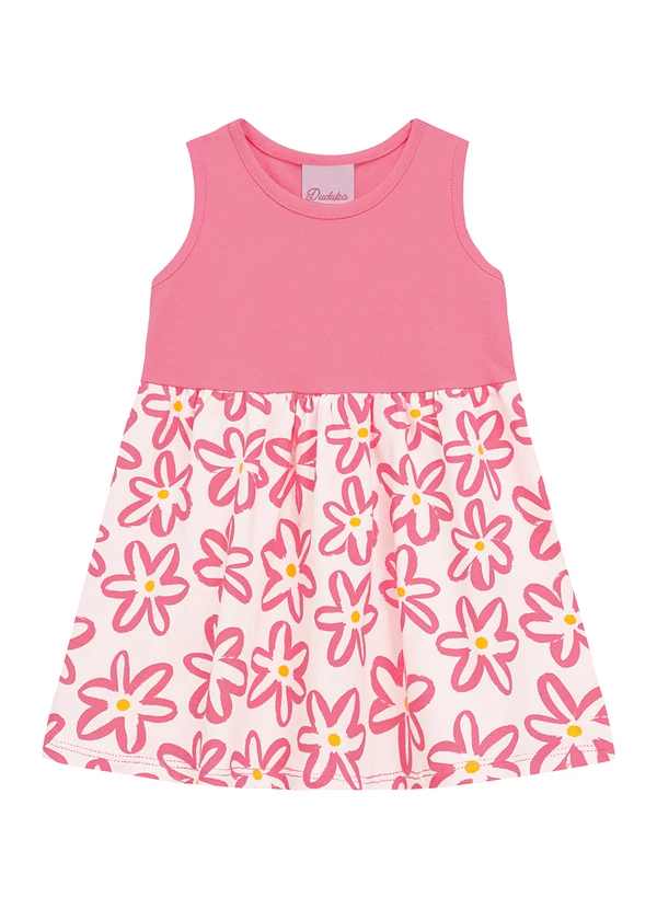 Duduka - Vestido Bebê Saia Estampa Rotativa Flores Rosa