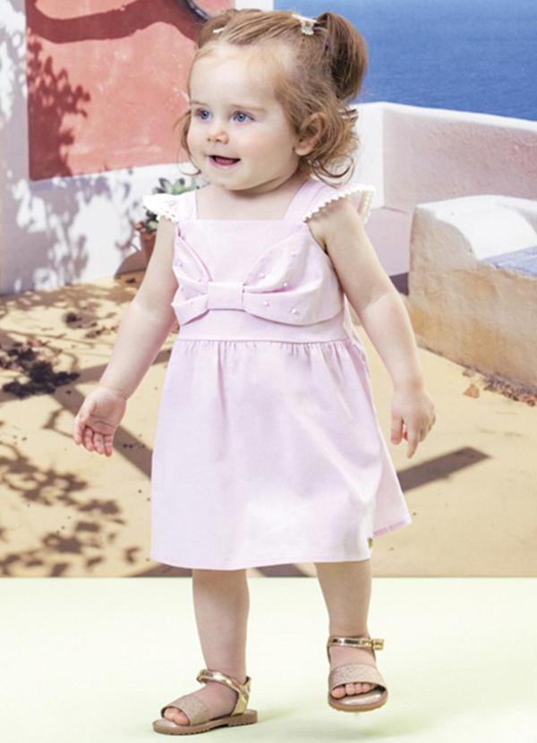 Milli e Nina - Vestido Bebê Tapa Fraldas Tricoline Candy Rosa