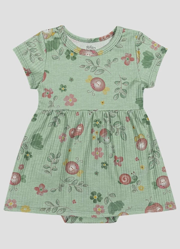 Kely Kety - Vestido Body Canelado Estampa Digital Verde